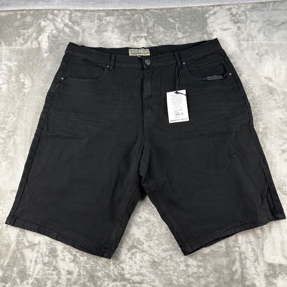 Paper Denim & Cloth Shorts Mens 42 Alec Black Stretch Relaxed NEW